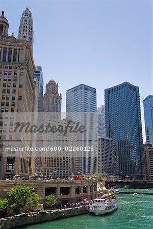 Boot am Fluss, Chicago, Illinois, USA