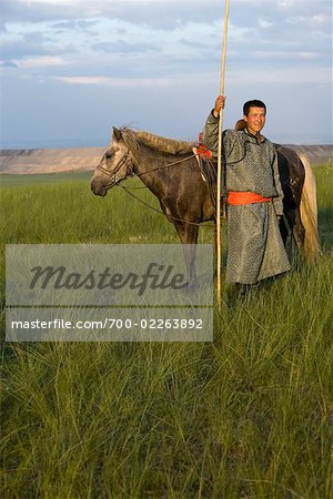 Portrait of Horseman with Horse, Inner Mongolia, China