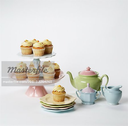 Cupcakes et service à thé