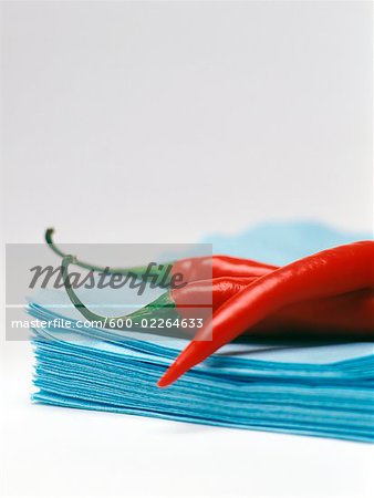 Red Peppers on Blue Napkins