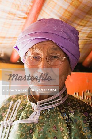 Portrait of Woman in Yurt, Inner Mongolia, China