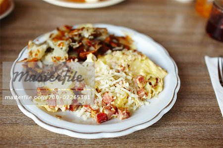 Omelette and Latke on Plate