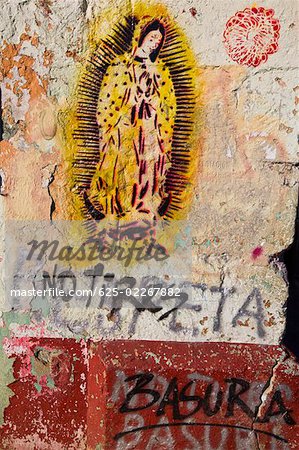 Peintures de la Vierge de Guadalupe sur un mur, Oaxaca, état d'Oaxaca, Mexique
