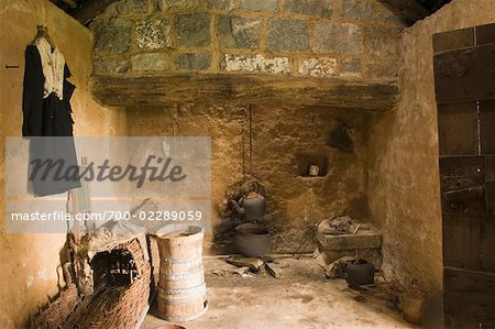 Intérieur du traditionnel irlandais maison, Dun Arann Heritage Park, Inishmore, îles d'Aran, comté de Galway, Irlande