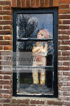 Statue of Native American in Window, Geersdijk, Zeeland, Netherlands