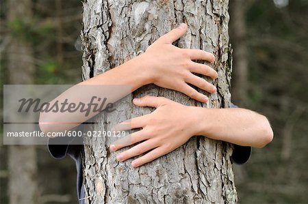 Boy Hugging Tree