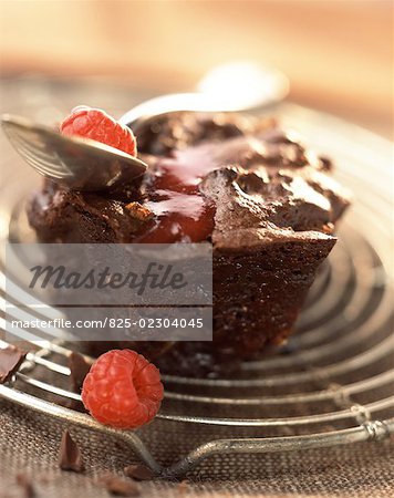 Chocolate cake and raspberries