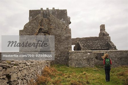 Woman at Dun Arann Heritage Park, Inishmor, Aran Islands, County Galway, Ireland