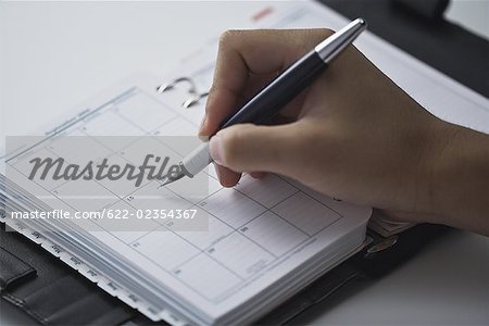 Person writing in a diary with fountain pen