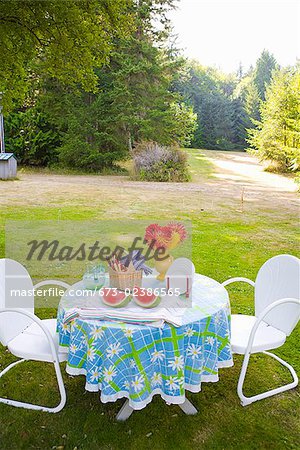 Breakfast table in a garden