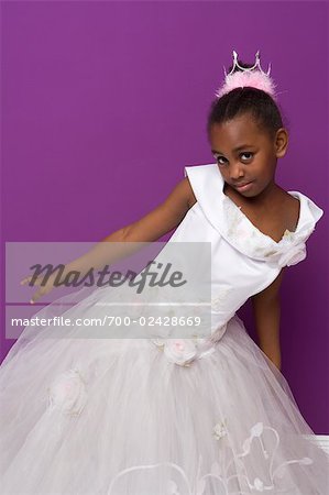 Portrait of Girl in Crown and White Dress