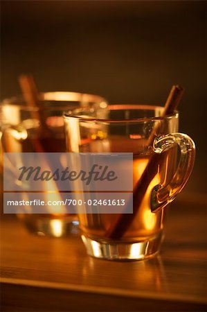 Hot Beverage in Glass Mugs with Cinnamon