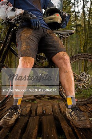 Close-up of Mountain Biker's Legs, Blackrock Mountain Bike Park, Salem, Oregon, USA