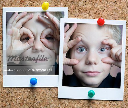 Photographs of Boy on Corkboard