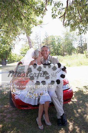 Newlyweds Holding Just Married Sign, Niagara Falls, Canada