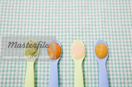 Baby food on spoons Baby food on spoons