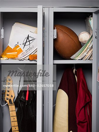 Contents of high school lockers.