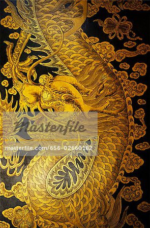 Détail du panneau de porte chinoise du motif dragon