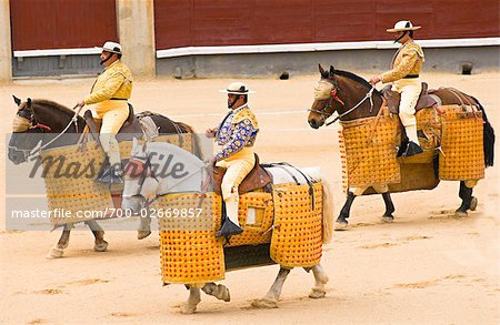 Cavaliers en tauromachie Ring, Plaza de Toros de las Ventas, Madrid, Espagne