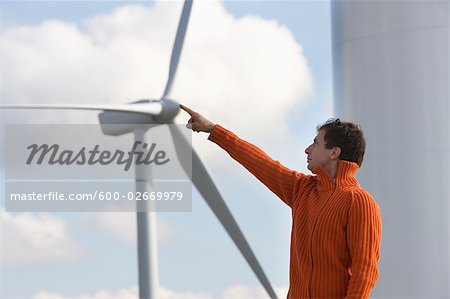 Man and Wind Turbine