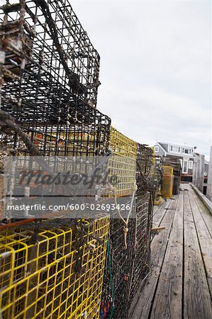 Casiers à homard sur le quai, Menemsha, Martha s Vineyard, Massachusetts, USA
