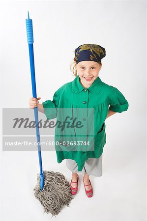 Little Girl Dressed Up as Janitor