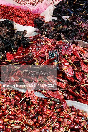 Chilis in Markt, Patzcuaro, Michoacan, Mexiko