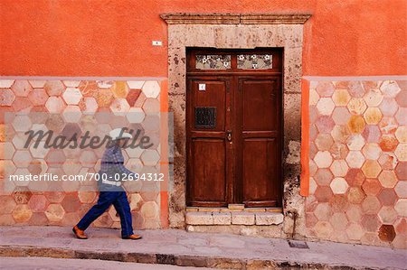 Man Walking on Street in San Miguel de Allende, 4 Quebrada, Guanajuato, Mexico