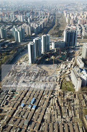 Aerial View of Highrise Apartments and Construction in Beijing, China
