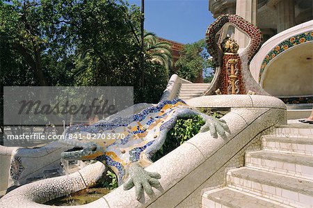 Mozaic Eidechse Skulptur von Gaudi, Park Güell, Barcelona, Katalonien, Spanien, Europa