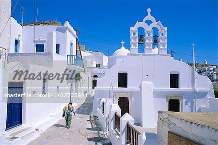 The old town above Katapola, Amorgos, Cyclades Islands, Greece, Europe