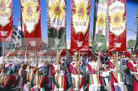 Procession with banners, Mardi Gras carnival, Ati Atihan festival, Kalibo, island of Panay, Philippines, Southeast Asia, Asia