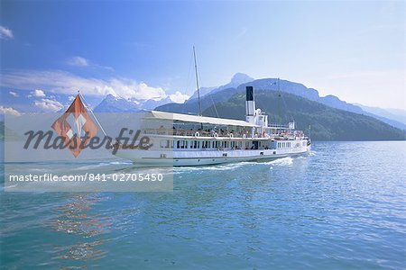 Tourist boat crossing the lake, Lake Geneva (Lac Leman), Switzerland, Europe