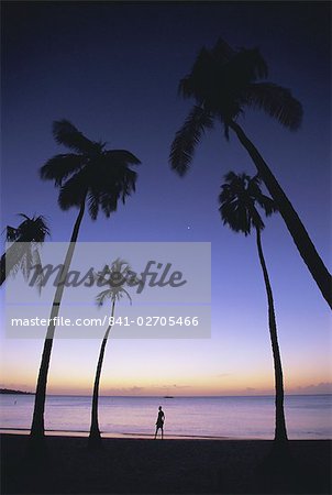 Grand Anse beach au coucher du soleil, Grenade, îles sous-le-vent, Antilles, Caraïbes, Amérique centrale