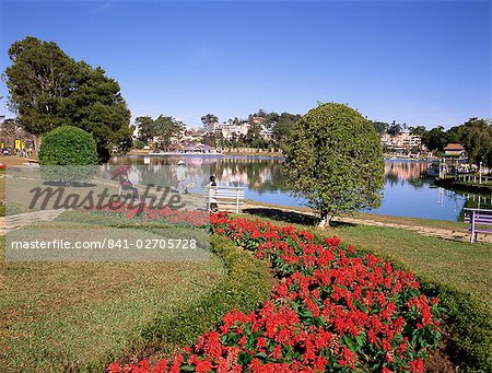 Lake and flower gardens, Dalat, Central Highlands, Vietnam, Indochina, Southeast Asia, Asia