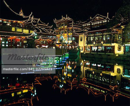 Maison de thé de Yu Yuan et magasins de nuit, Yu Yuan Shangcheng, le jardin Yu, Shanghai, Chine, Asie