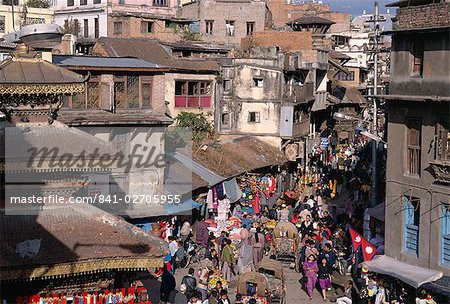 Scène de rue de ville animée, Katmandou, Népal, Asie