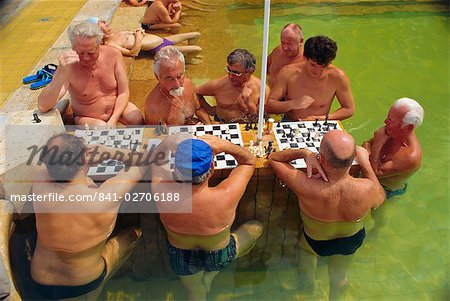 Men playing chess, Municipal Szechenyi Baths, Budapest, Hungary, Europe