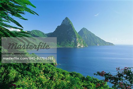 Volcanic peaks of the Pitons, Soufriere Bay, St. Lucia, Caribbean, West Indies, Central America