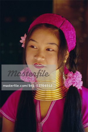 Portrait of a 'Long necked' Padaung tribe girl, Mae Hong Son Province, northern Thailand, Asia