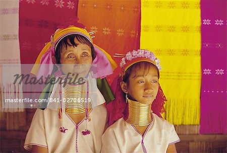 Portrait of two 'Long necked' Padaung tribe women, Mae Hong Son Province, northern Thailand, Asia
