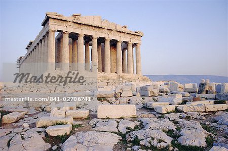 Le Parthénon au coucher du soleil, patrimoine mondial UNESCO, Athènes, Grèce, Europe