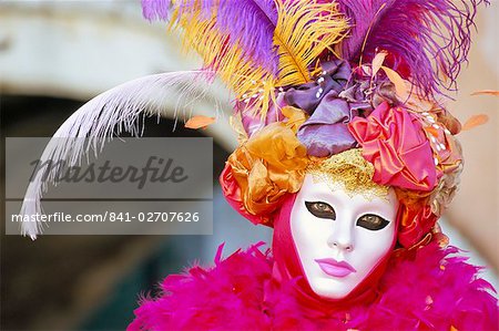 Portrait of a person dressed in mask and costume taking part in Carnival, Venice Carnival, Venice, Veneto, Italy, Europe