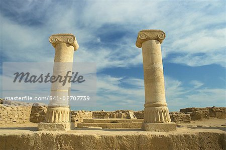 Columns with Ionic capitals at the ruins of a Greek or Alexandrian settlement, Failaka Island, Kuwait, Middle East