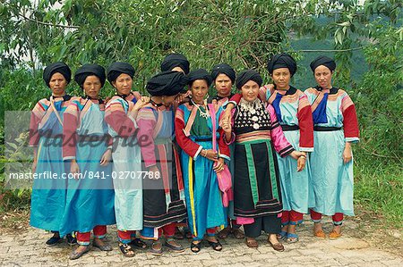 Portrait of Lisu hill tribe women in traditional dress at Chiang Rai, Golden Triangle, Thailand, Southeast Asia, Asia