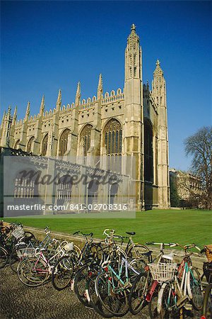Kings College avec les vélos en avant-plan, Cambridge, Cambridgeshire, Angleterre, Royaume-Uni