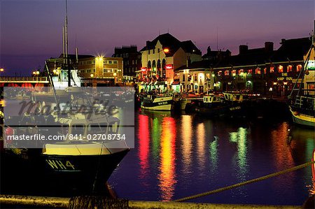 The Old Harbour, illuminated at dusk, Weymouth, Dorset, England, United Kingdom, Europe