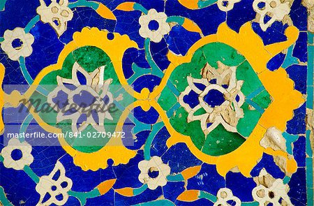 Ceramic detail, Tilla Kari madressa, Registan Square, Samarkand, Uzbekistan, Central Asia