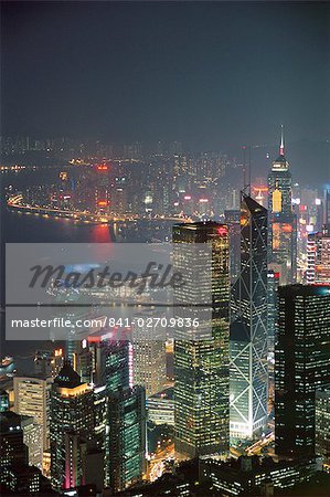 Central skyline and Victoria Harbour at night, Hong Ko Island, Hong Kong, China, Asia