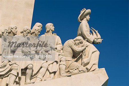 Detail of figures on the Monument to the Discoveries at Belem, Lisbon, Portugal, Europe